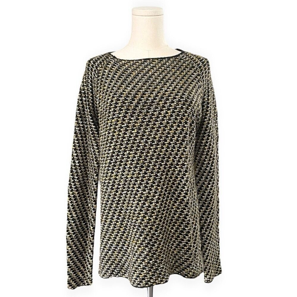 Zara Knit Womens Wool Sweater Sz M Multicolor‎ Green Herringbone Thick Warm Crew